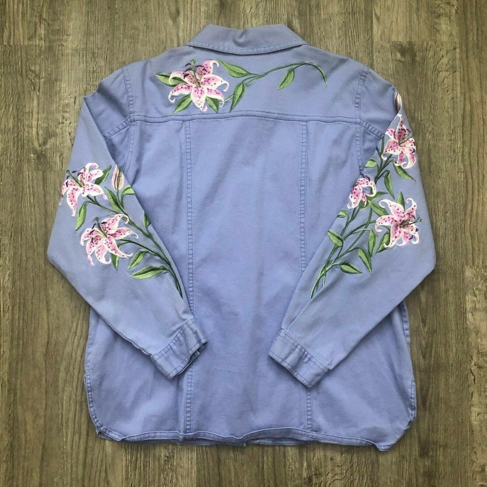 Bob Mackie Wearable Art Embroidered Lillies Lavender Lilac Shirt Jacket - Picture 1 of 5